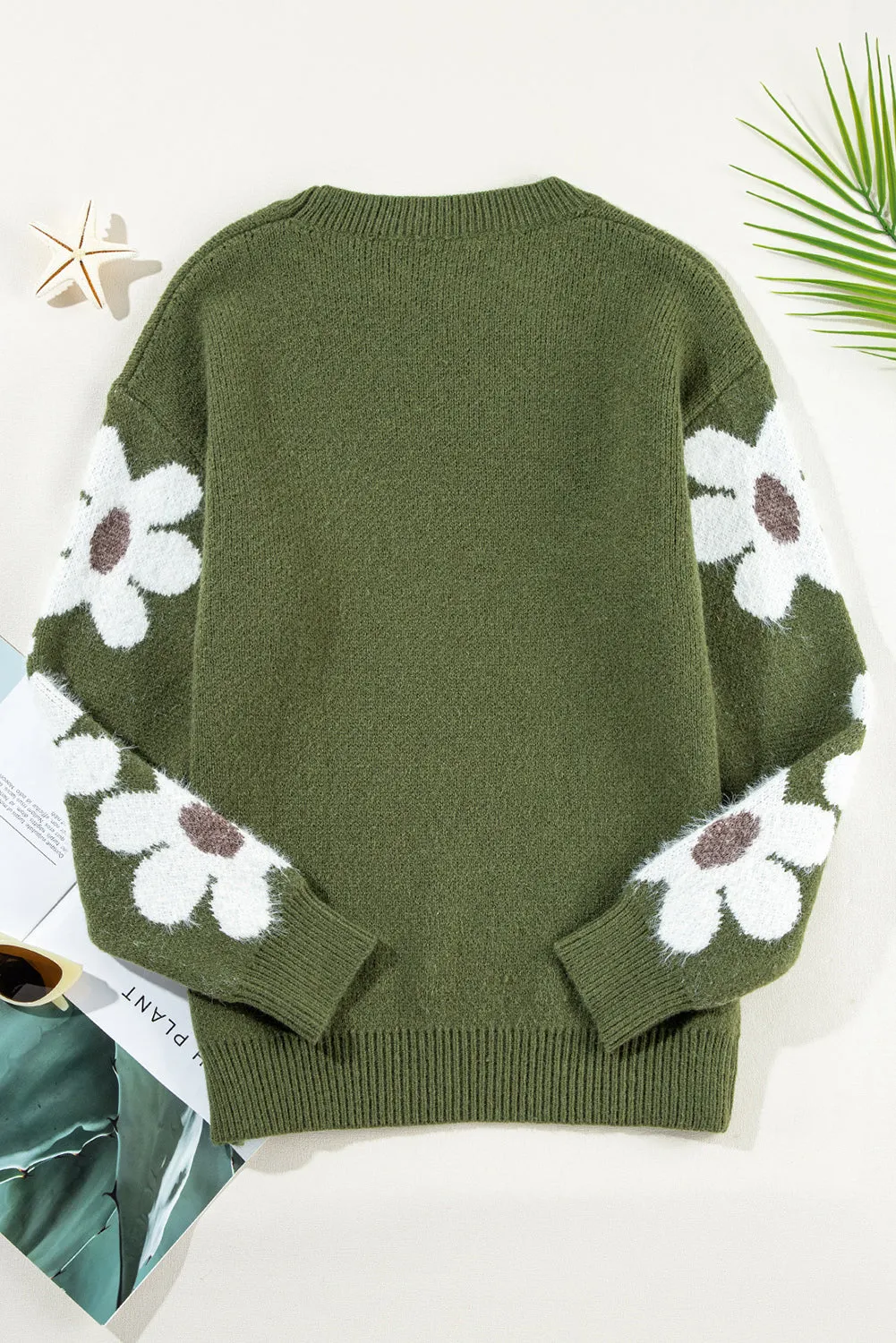 Pullover Mit Blumenärmeln Und Hängeschultern